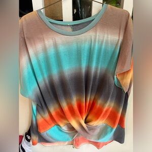 Tie front size 2X multi color shirt oversized